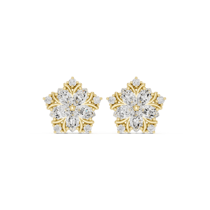 Floral diamond stud earrings featuring marquise and round-cut stones in a sparkling flower-inspired design by Orova Jewels.