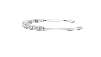 Round Diamond Open Cuff Bangle featuring a row of brilliant round-cut diamonds on a polished white gold open bracelet by Orova Jewels.