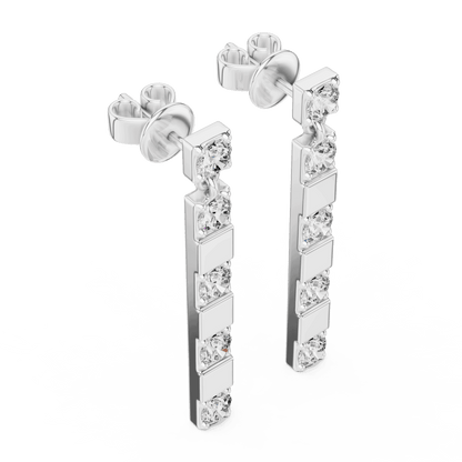 Modern diamond bar drop earrings featuring alternating polished links and sparkling round stones in a sleek vertical design by Orova Jewels