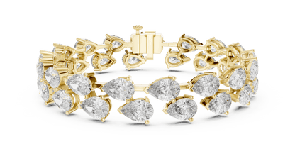 Pear Cut Diamond Tennis Bracelet featuring a double row of sparkling pear-shaped stones with a secure box clasp by Orova Jewels.
