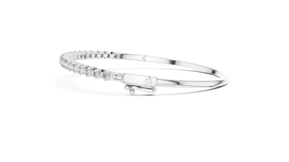 Classic round diamond hinged bangle featuring brilliant round-cut diamonds set along a polished white gold bracelet with a secure clasp by Orova Jewels.