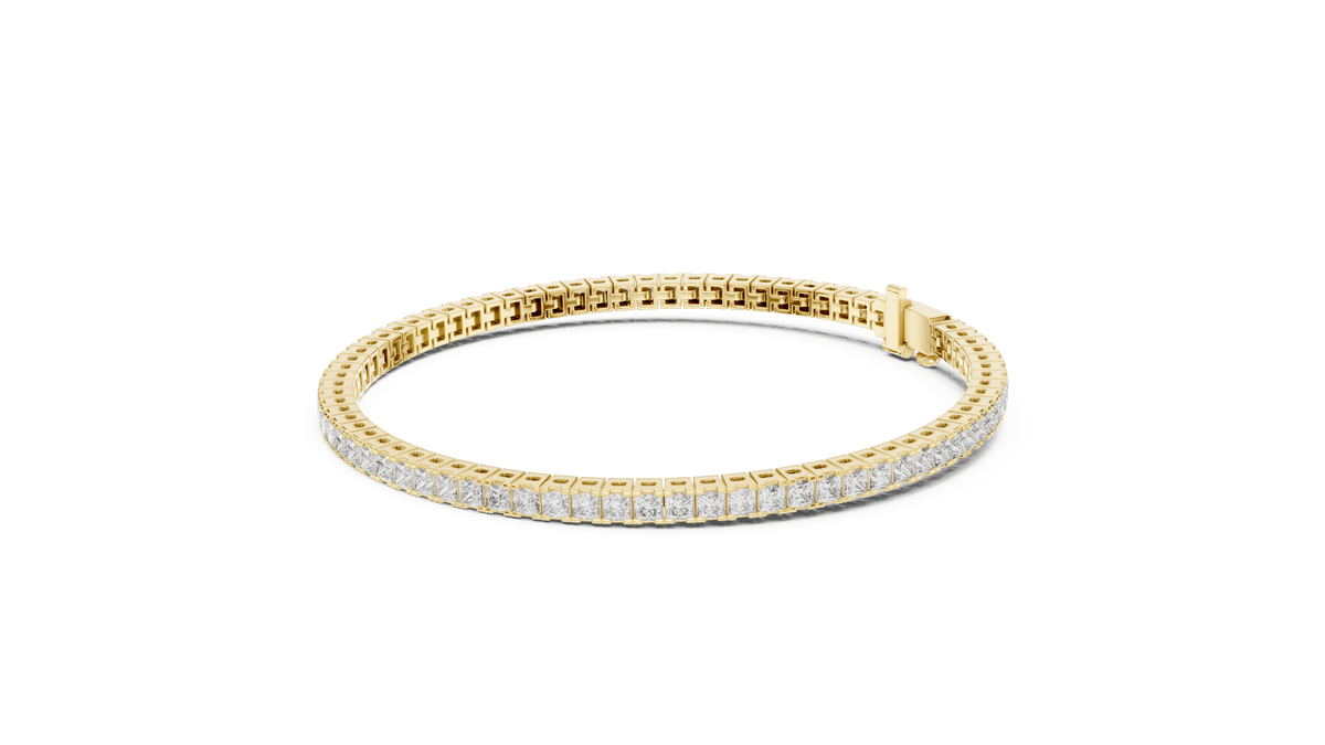Princess Cut Diamond Tennis Bracelet featuring a continuous row of sparkling square-cut stones with a secure box clasp by Orova Jewels.