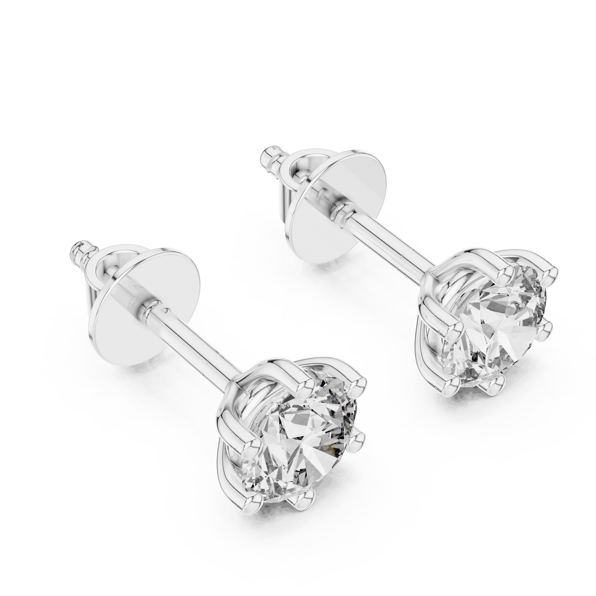 Round solitaire diamond stud earrings featuring brilliant round-cut stones in a classic six-prong setting with secure screw-back closure by Orova Jewels.