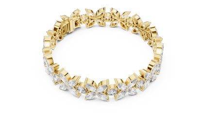 Marquise Floral Diamond Tennis Bracelet featuring sparkling flower motifs crafted with marquise-cut and round brilliant stones in a polished white gold finish by Orova Jewels.