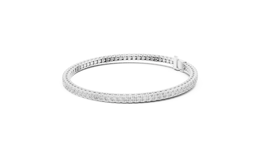 Princess Cut Diamond Tennis Bracelet featuring a continuous row of sparkling square-cut stones with a secure box clasp by Orova Jewels.