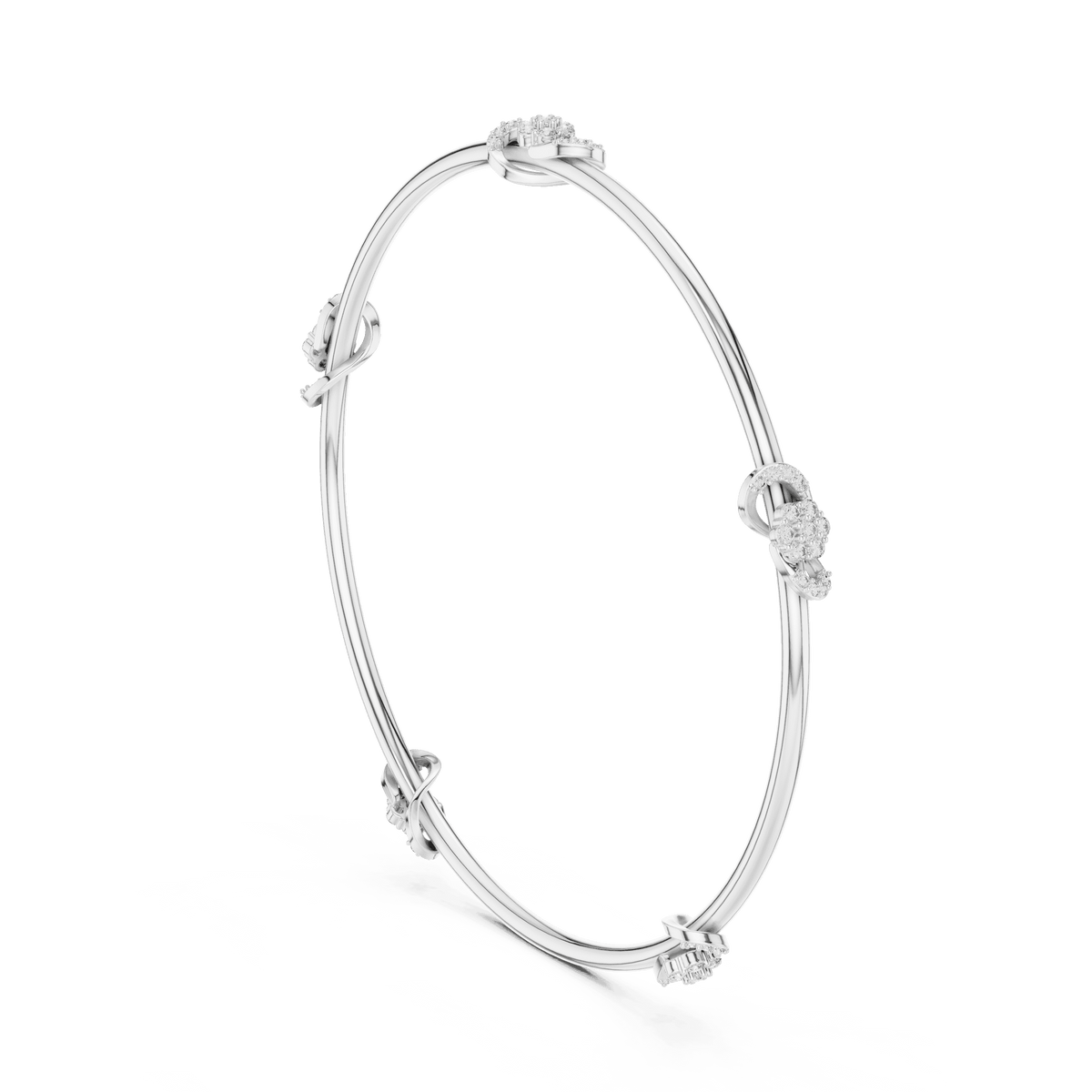 Minimalist floral crystal bangle bracelet featuring delicate flower-inspired charms on a sleek polished silver-tone bangle by Orova Jewels.