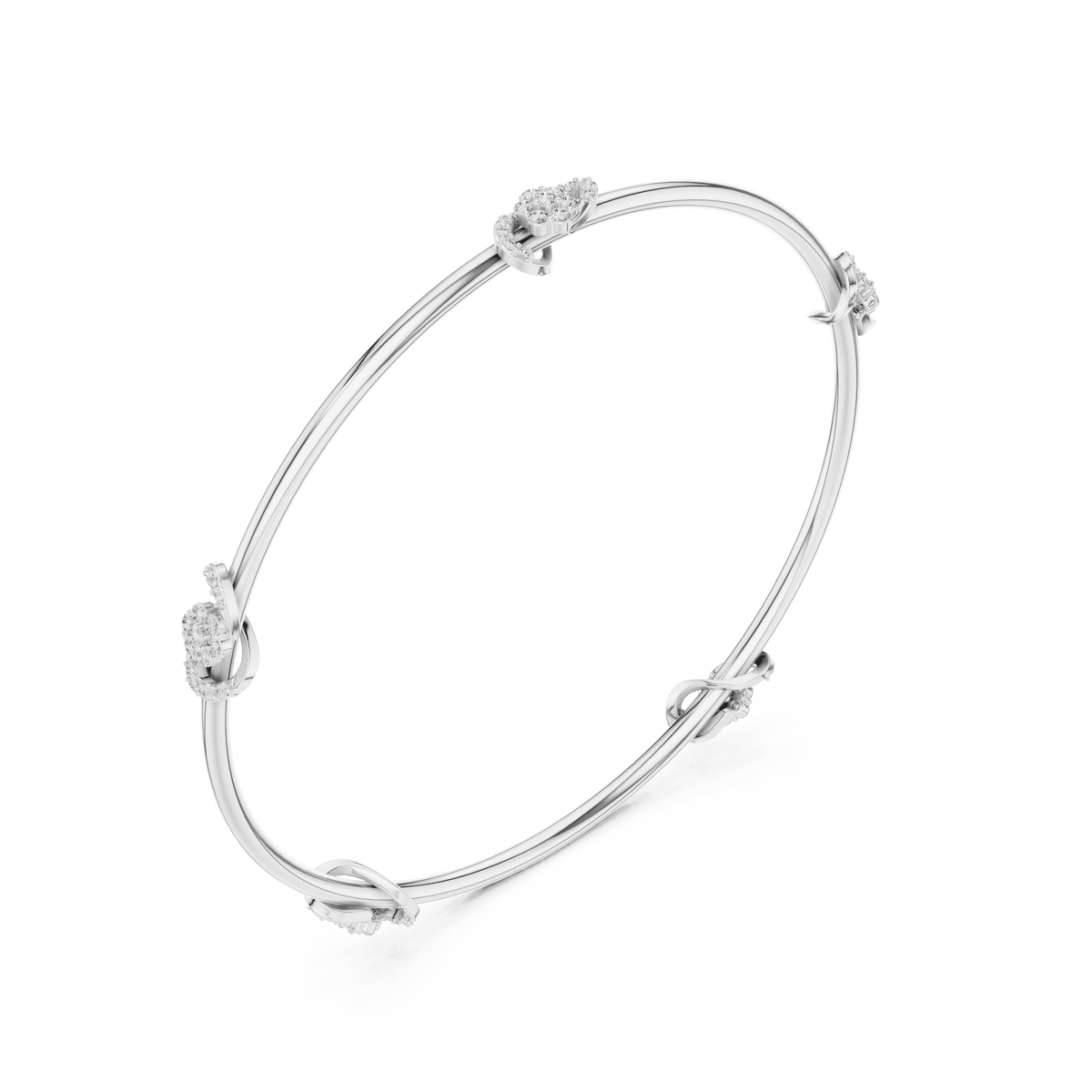Minimalist floral crystal bangle bracelet featuring delicate flower-inspired charms on a sleek polished silver-tone bangle by Orova Jewels.