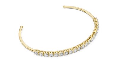 Round Diamond Open Cuff Bangle featuring a row of brilliant round-cut diamonds on a polished white gold open bracelet by Orova Jewels.