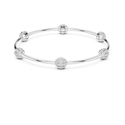 Elegant pavé crystal charm bangle bracelet featuring sparkling bead accents on a sleek polished silver-tone bangle by Orova Jewels.