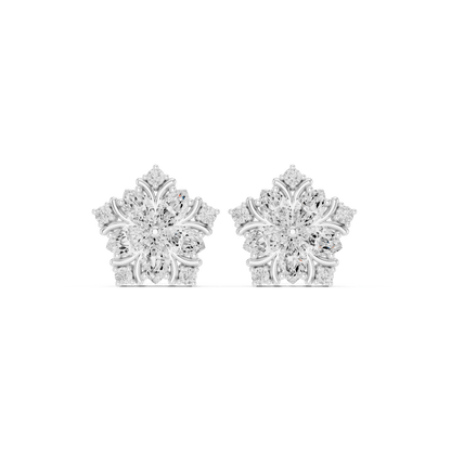 Floral diamond stud earrings featuring marquise and round-cut stones in a sparkling flower-inspired design by Orova Jewels.