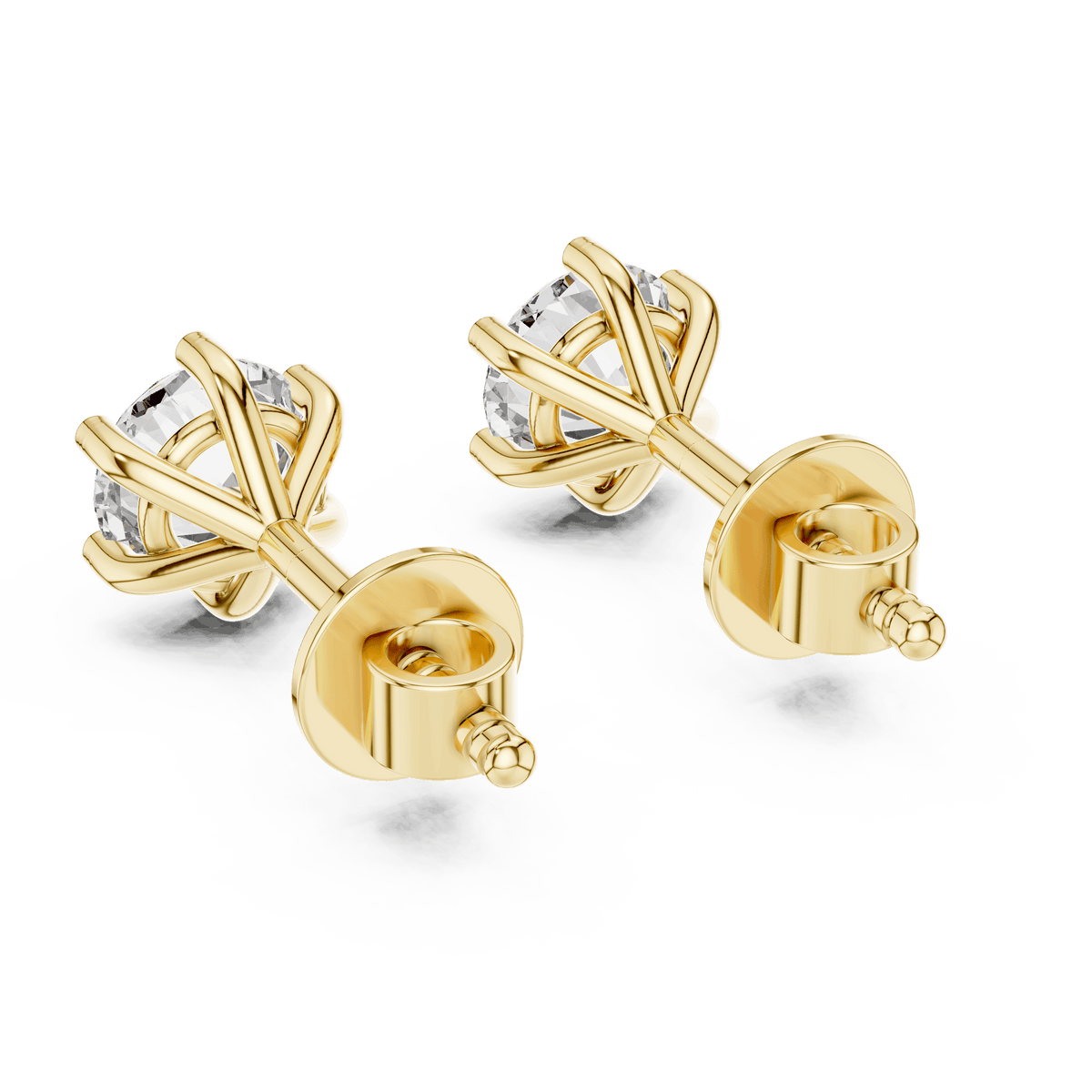 Round solitaire diamond stud earrings featuring brilliant round-cut stones in a classic six-prong setting with secure screw-back closure by Orova Jewels.