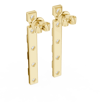 Modern diamond bar drop earrings featuring alternating polished links and sparkling round stones in a sleek vertical design by Orova Jewels