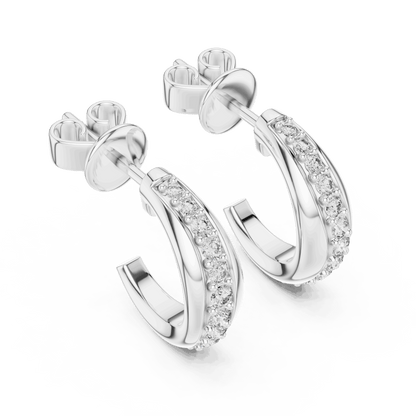 Classic diamond hoop earrings featuring a sleek curved design with sparkling round stone accents and a polished finish by Orova Jewels.