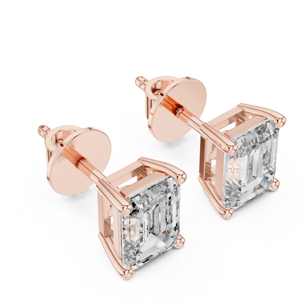 Emerald Cut Solitaire Diamond Stud Earrings Orova jewels