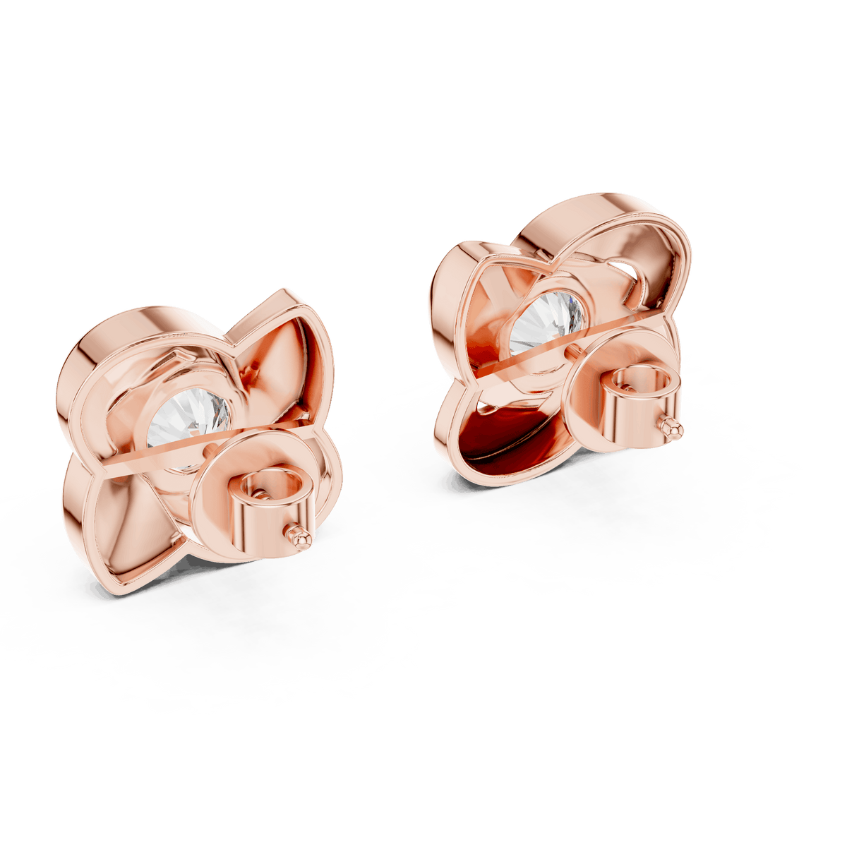 Twisted ribbon diamond stud earrings featuring a brilliant round center stone with a modern swirl design by Orova Jewels.