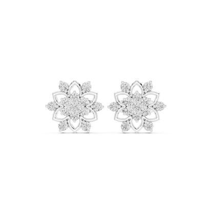 Geometric floral diamond stud earrings featuring sparkling round stone clusters and a modern geometric design by Orova Jewels.