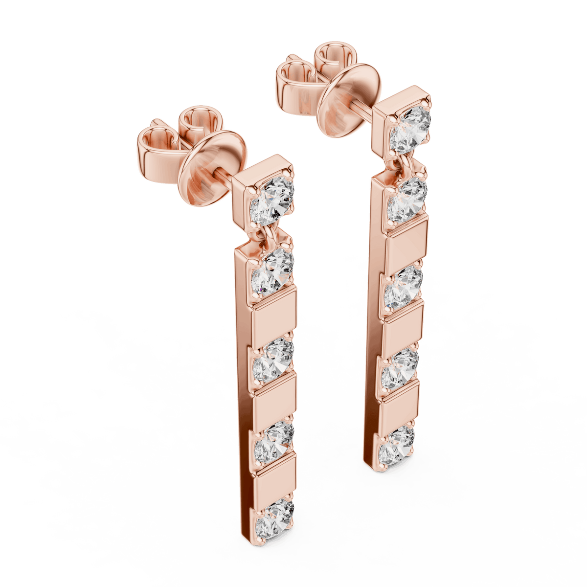 Modern diamond bar drop earrings featuring alternating polished links and sparkling round stones in a sleek vertical design by Orova Jewels
