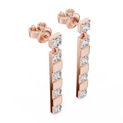 Modern diamond bar drop earrings featuring alternating polished links and sparkling round stones in a sleek vertical design by Orova Jewels