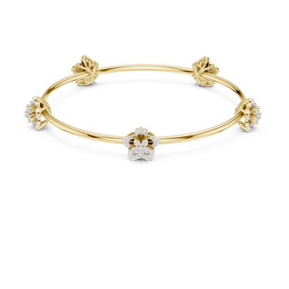 Blooming Floral & Leaf Crystal Bangle Bracelet featuring sparkling flower blossoms and leaf-inspired charms on a polished silver-tone open bangle by Orova Jewels.