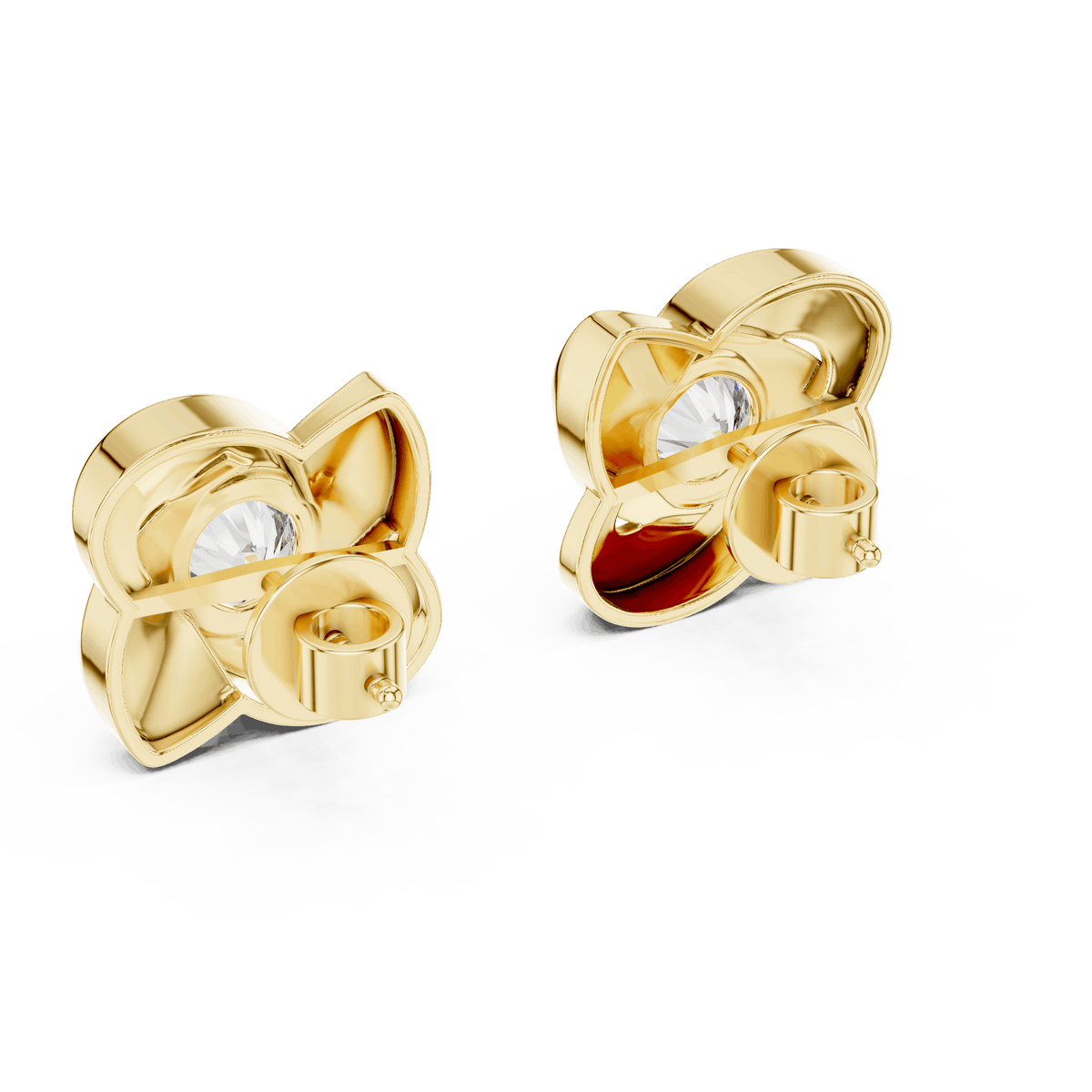 Twisted ribbon diamond stud earrings featuring a brilliant round center stone with a modern swirl design by Orova Jewels.