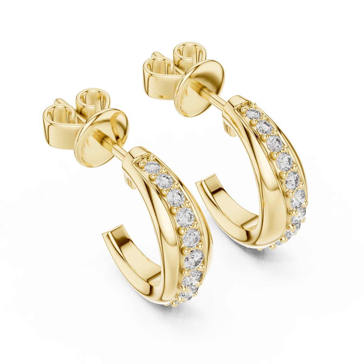 Classic diamond hoop earrings featuring a sleek curved design with sparkling round stone accents and a polished finish by Orova Jewels.