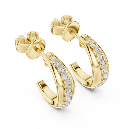 Classic diamond hoop earrings featuring a sleek curved design with sparkling round stone accents and a polished finish by Orova Jewels.
