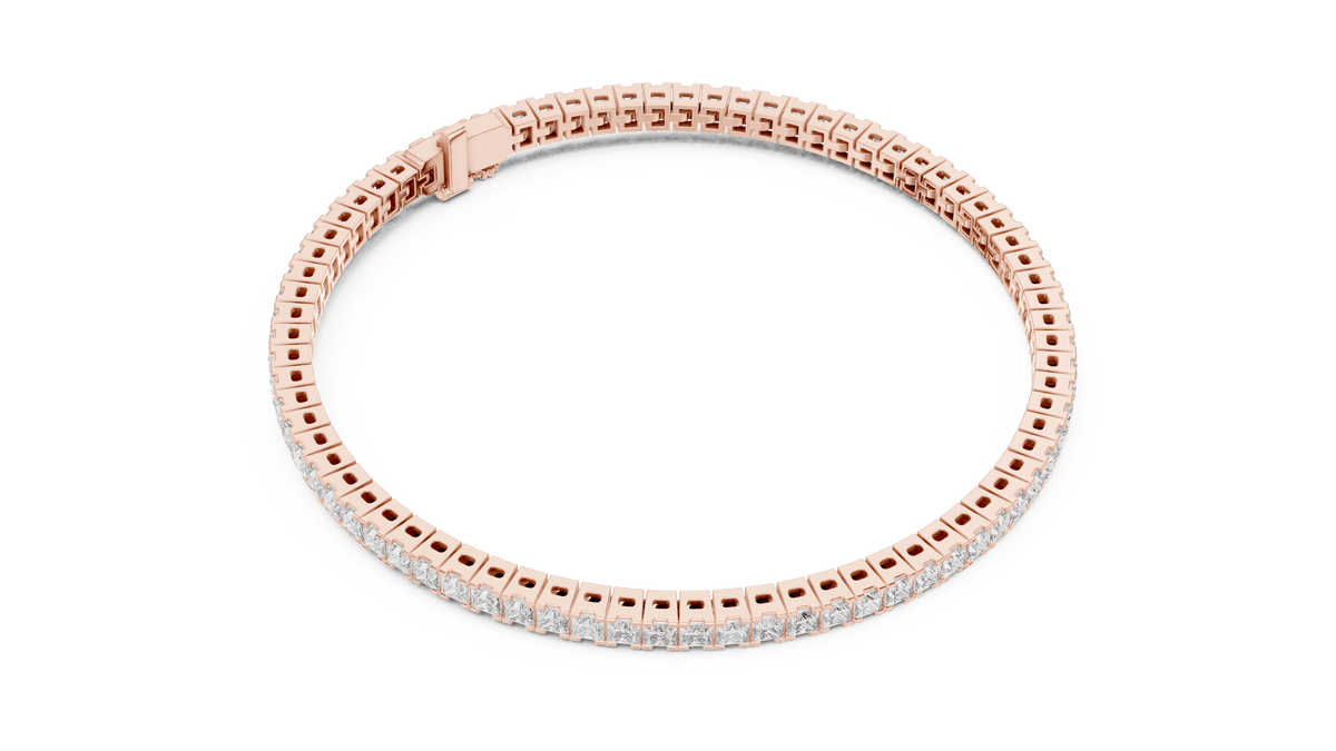 Princess Cut Diamond Tennis Bracelet featuring a continuous row of sparkling square-cut stones with a secure box clasp by Orova Jewels.