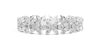 Marquise Floral Diamond Tennis Bracelet featuring sparkling flower motifs crafted with marquise-cut and round brilliant stones in a polished white gold finish by Orova Jewels.
