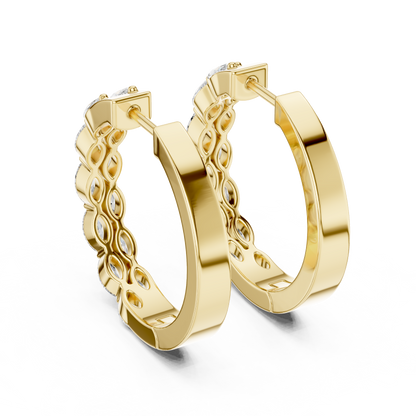 Marquise diamond hoop earrings featuring sparkling marquise-cut stones in a sleek hinged hoop design by Orova Jewels.