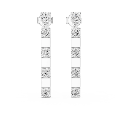 Modern diamond bar drop earrings featuring alternating polished links and sparkling round stones in a sleek vertical design by Orova Jewels