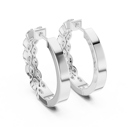 Marquise diamond hoop earrings featuring sparkling marquise-cut stones in a sleek hinged hoop design by Orova Jewels.