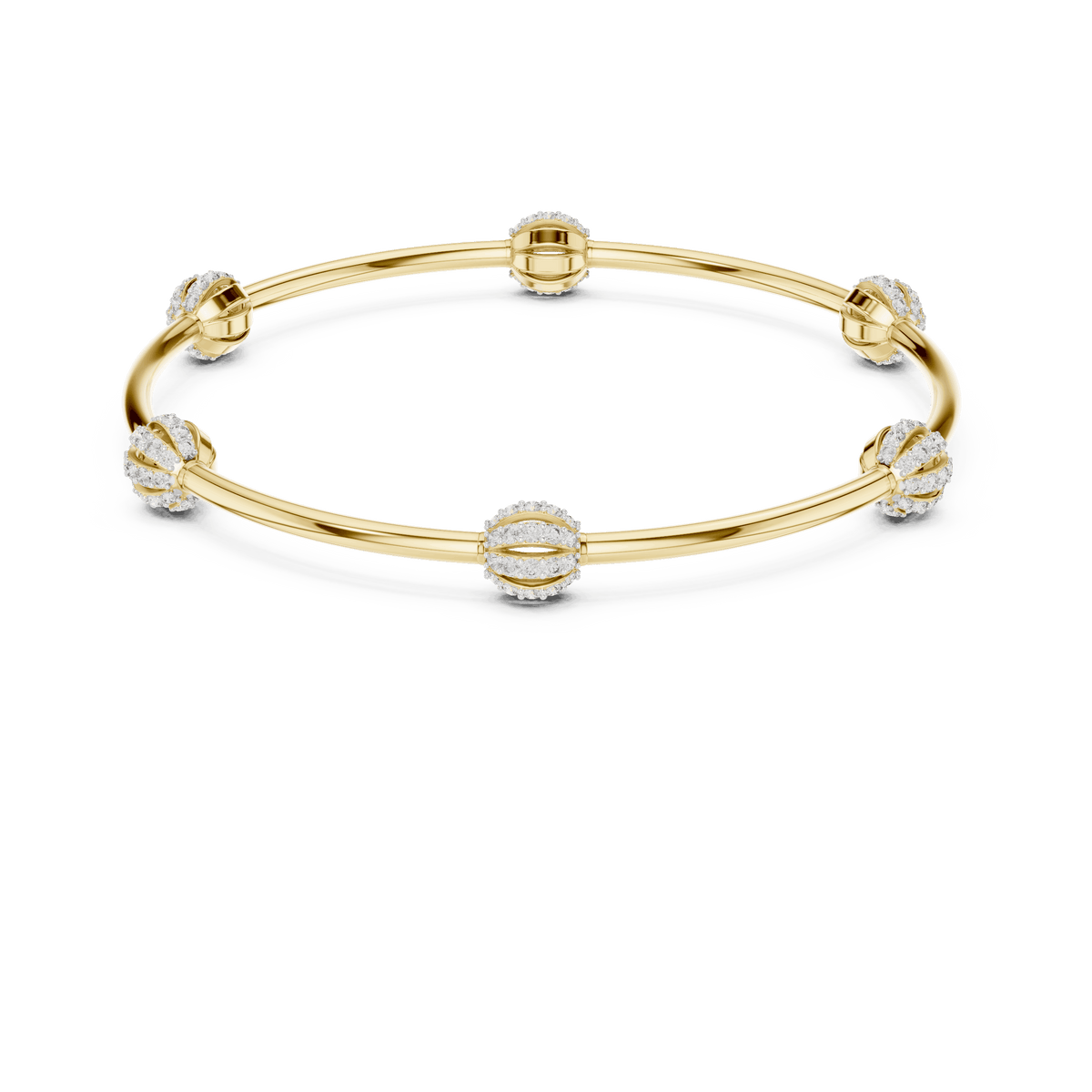 Elegant pavé crystal charm bangle bracelet featuring sparkling bead accents on a sleek polished silver-tone bangle by Orova Jewels.