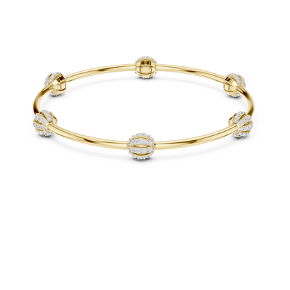 Elegant pavé crystal charm bangle bracelet featuring sparkling bead accents on a sleek polished silver-tone bangle by Orova Jewels.