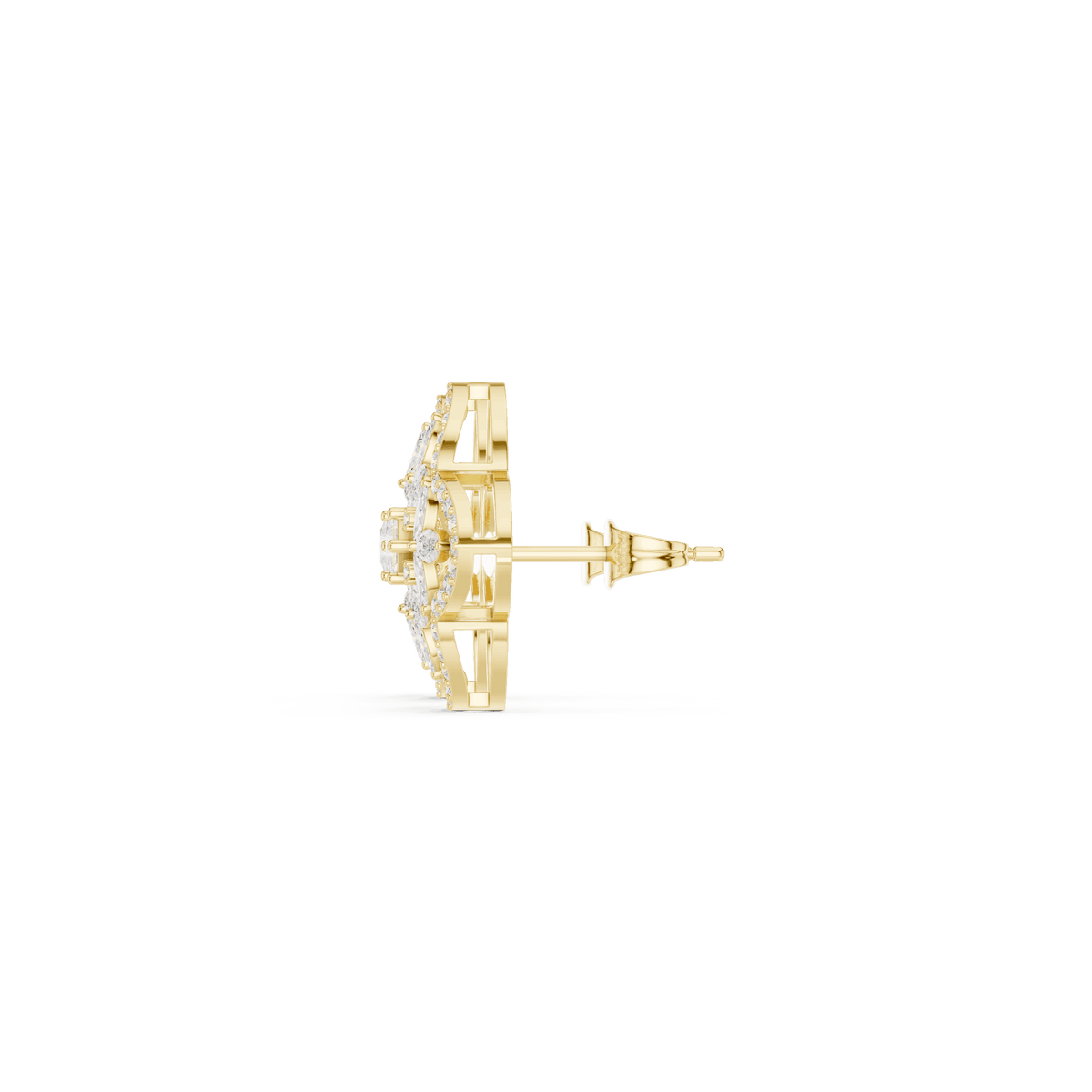 Marquise diamond halo stud earrings featuring a floral cluster design with sparkling round stone accents by Orova Jewels.