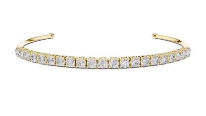 Round Diamond Open Cuff Bangle featuring a row of brilliant round-cut diamonds on a polished white gold open bracelet by Orova Jewels.