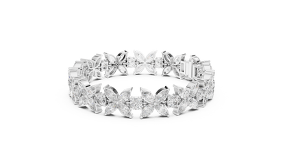 Marquise Floral Diamond Tennis Bracelet featuring sparkling flower motifs crafted with marquise-cut and round brilliant stones in a polished white gold finish by Orova Jewels.