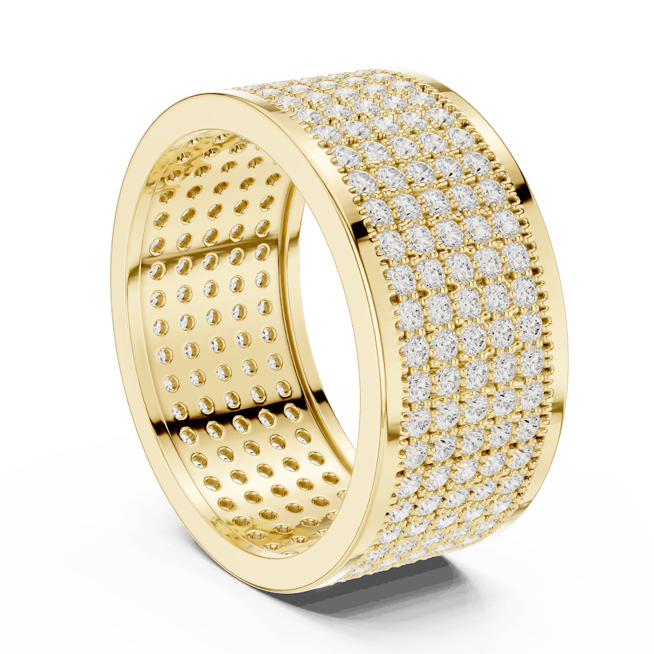 Luxury diamond pavé band ring featuring multiple rows of sparkling round diamonds on a wide polished band by Orova Jewels.