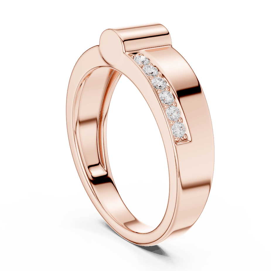 Modern channel-set diamond band ring with a sleek polished finish and sparkling accent stones by Orova Jewels.