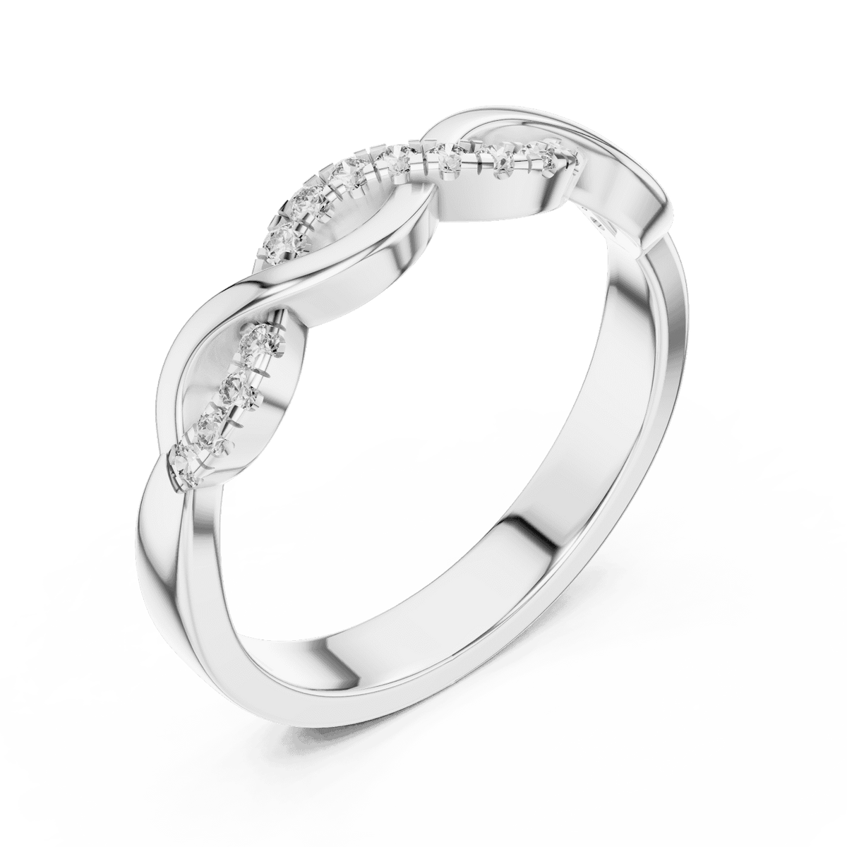 Twisted Diamond Wave Band Ring featuring an elegant crossover wave design with sparkling round stone accents and a polished finish by Orova Jewels.