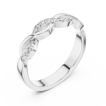Twisted Diamond Wave Band Ring featuring an elegant crossover wave design with sparkling round stone accents and a polished finish by Orova Jewels.