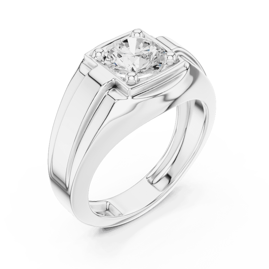 Classic solitaire diamond engagement ring featuring a brilliant round center stone in a four-prong setting with a polished band by Orova Jewels.