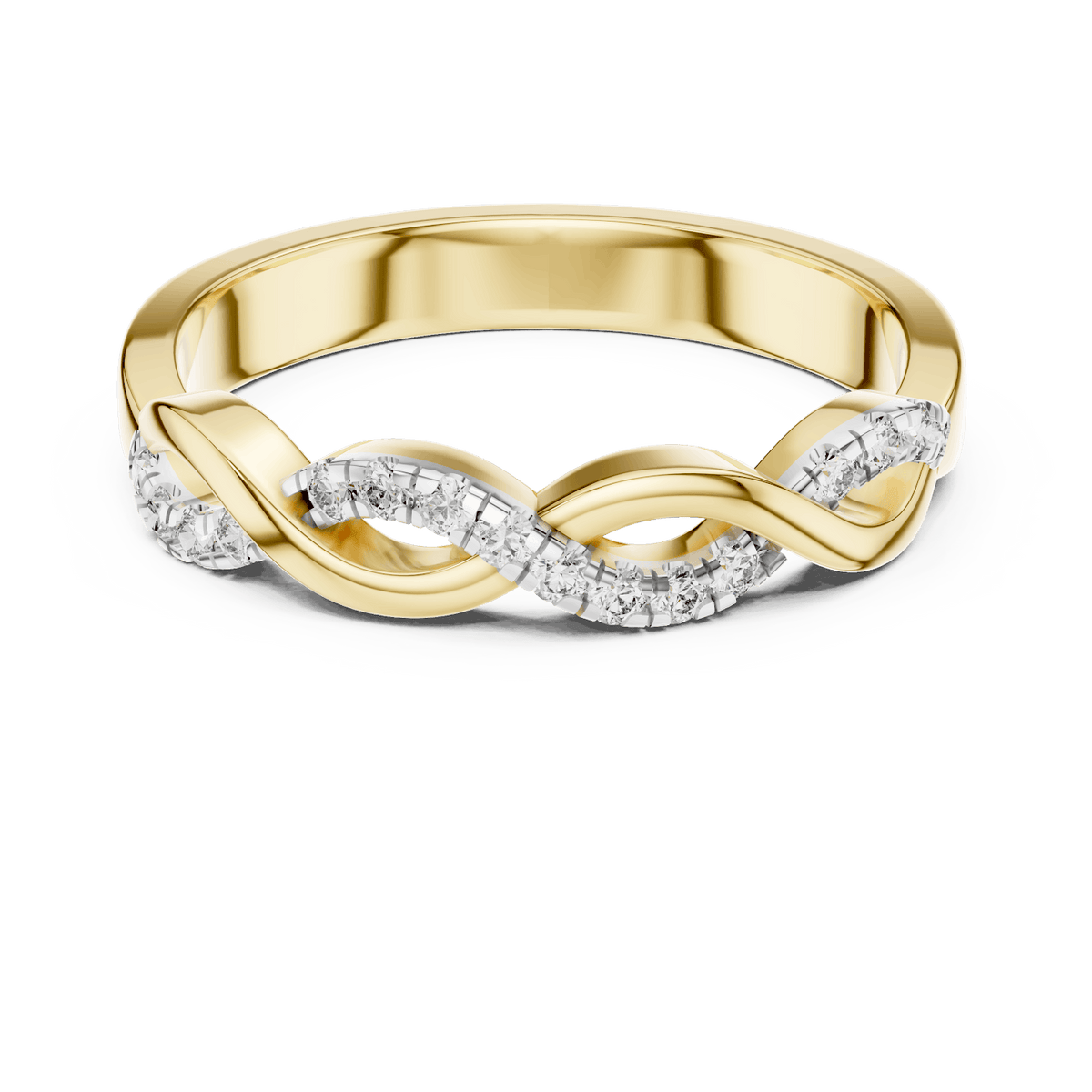 Twisted Diamond Wave Band Ring featuring an elegant crossover wave design with sparkling round stone accents and a polished finish by Orova Jewels.
