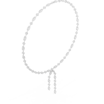 Marquise Diamond Bow Drop Necklace featuring alternating marquise-shaped links, a bow-inspired centerpiece, and elegant cascading drop accents by Orova Jewels.