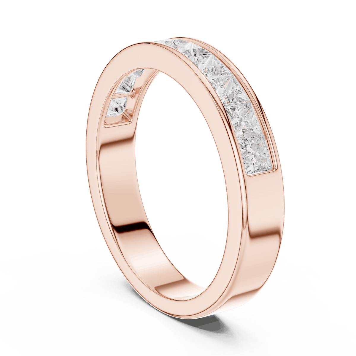 Princess Cut Diamond Channel Band Ring featuring a row of channel-set princess-cut diamonds on a polished band by Orova Jewels.
