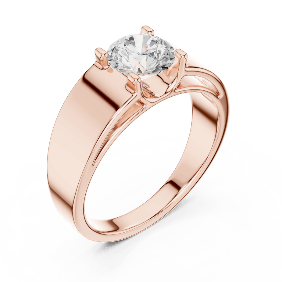 Classic solitaire diamond engagement ring featuring a brilliant round-cut stone in a four-prong setting with a sleek polished band by Orova Jewels.