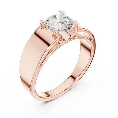 Classic solitaire diamond engagement ring featuring a brilliant round-cut stone in a four-prong setting with a sleek polished band by Orova Jewels.