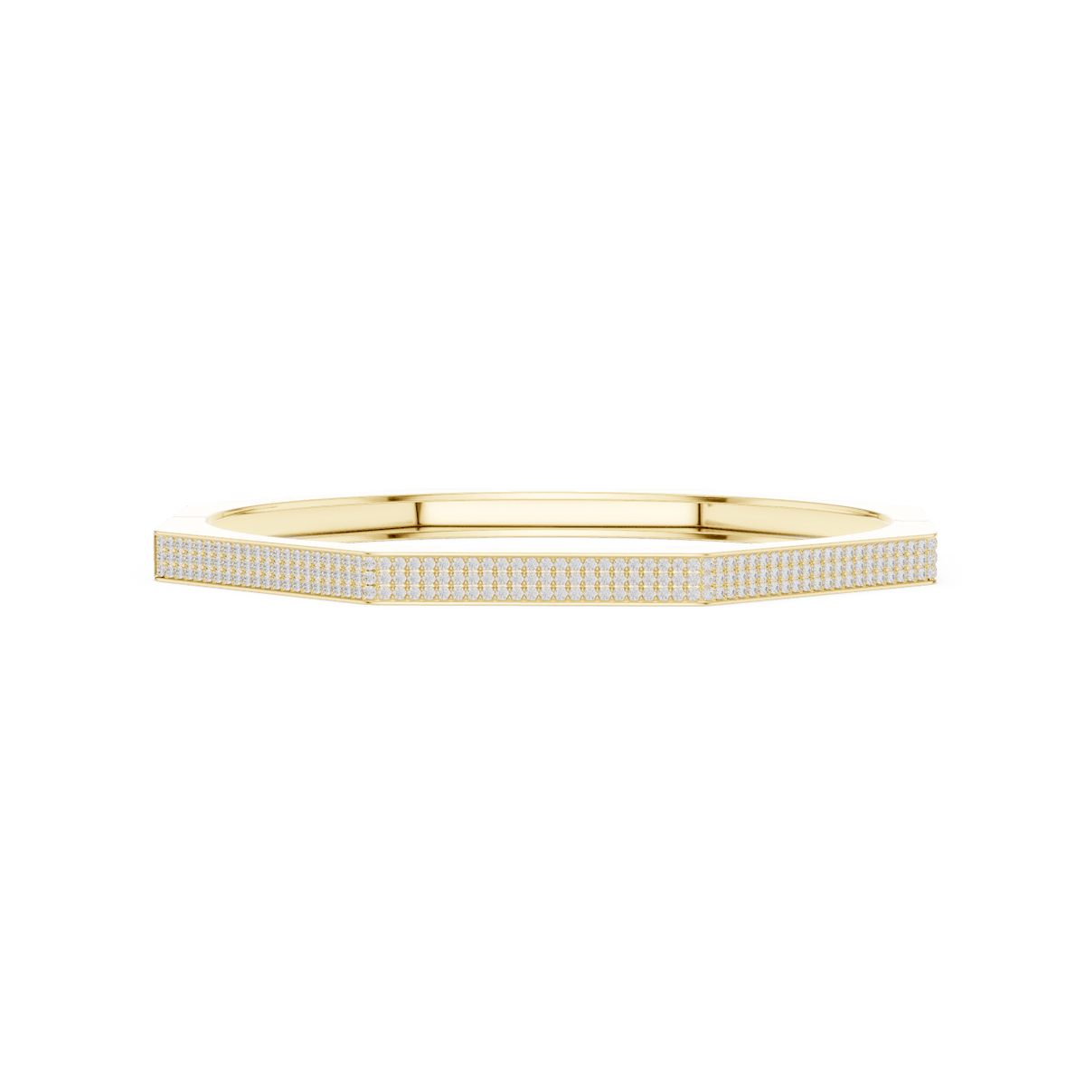 Geometric diamond bangle bracelet featuring a sleek octagonal design with a pavé-set diamond accent panel and polished finish by Orova Jewels.