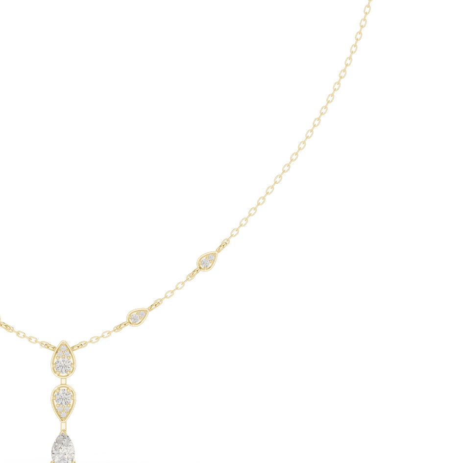 Elegant teardrop diamond pendant necklace with a delicate chain and sparkling accent stones by Orova Jewels.