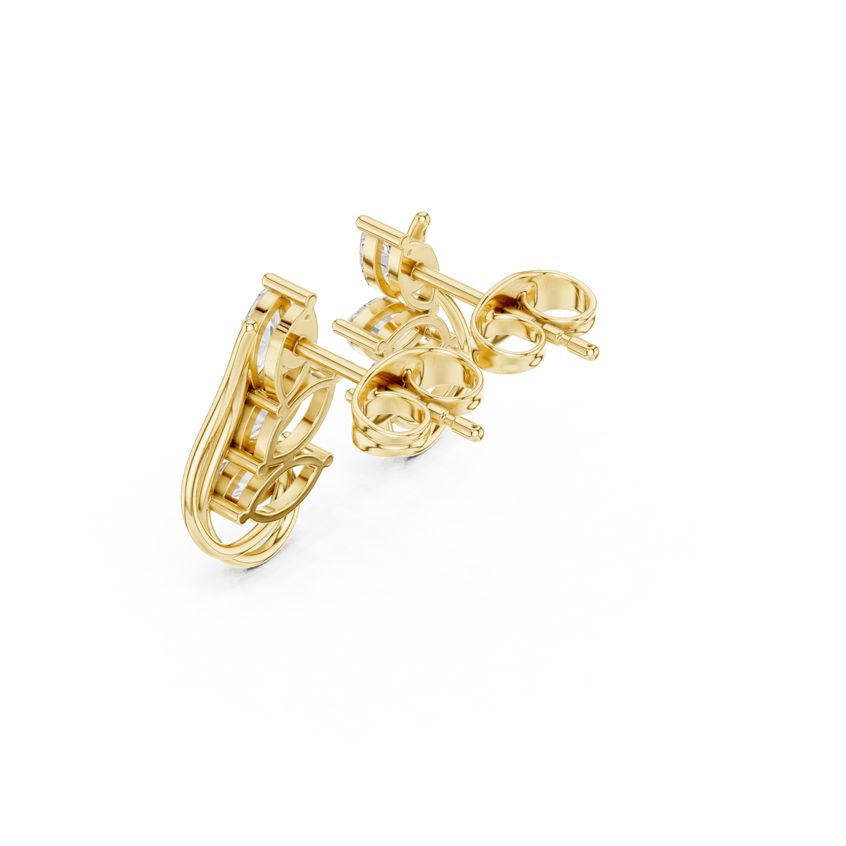 Marquise diamond leaf stud earrings featuring a nature-inspired design with sparkling marquise and round stones and secure push-back closures by Orova Jewels.