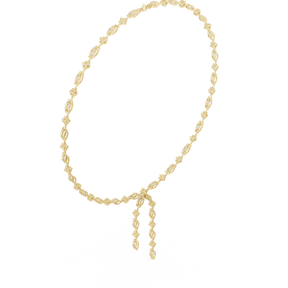 Marquise Diamond Bow Drop Necklace featuring alternating marquise-shaped links, a bow-inspired centerpiece, and elegant cascading drop accents by Orova Jewels.